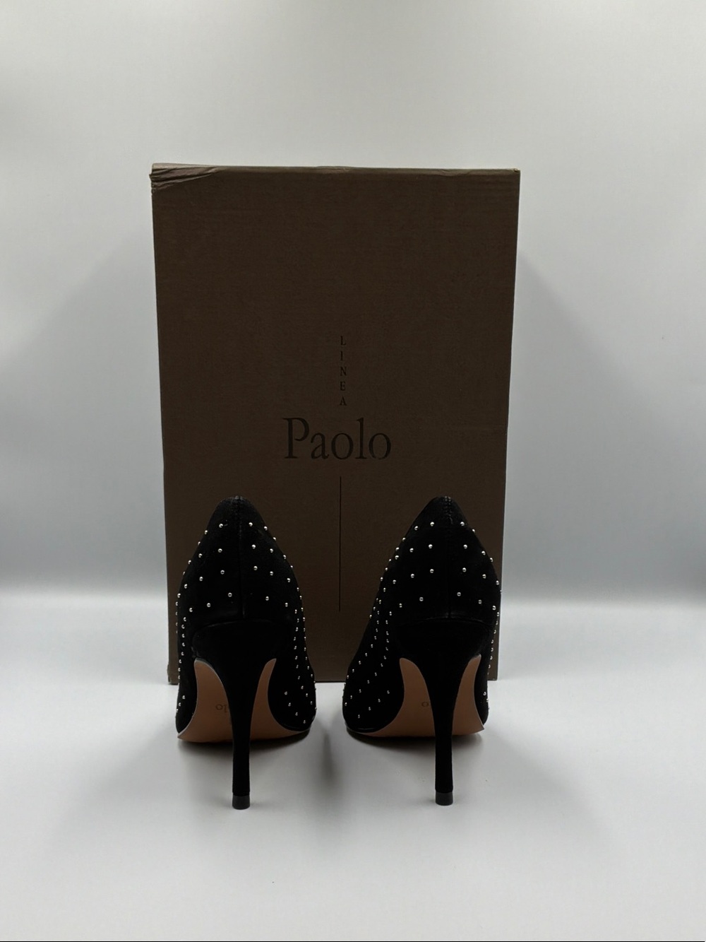 Linea Paolo Black Pointed-Toe Pumps with Silver Stud Accents - Picture 3 of 7
